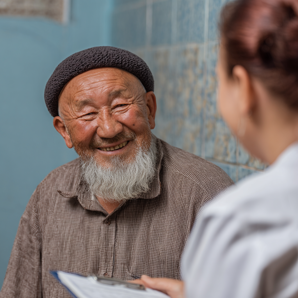 Пожилая европейская женщина радостно улыбается, держа корзину со свежими овощами и фруктами, демонстрируя активный здоровый образ жизни